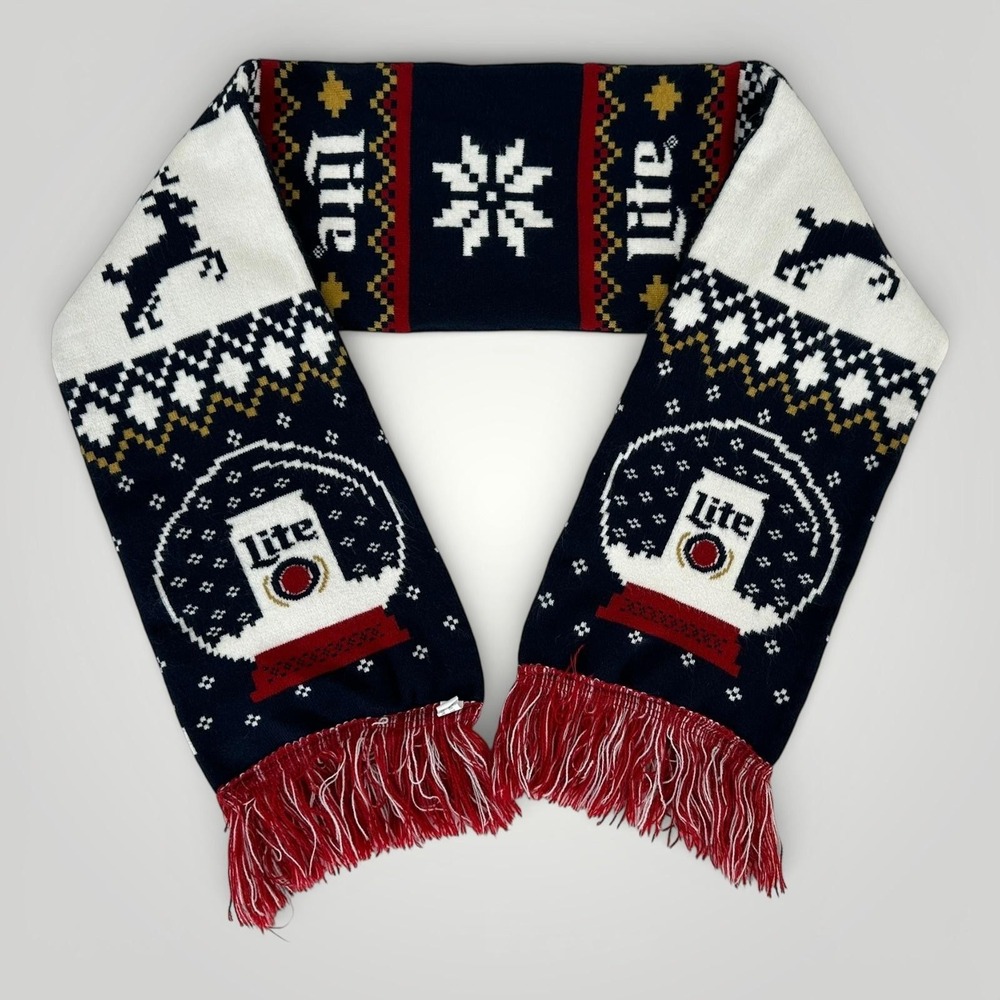 Miller Lite Scarf Mens One Size Blue Fair Isle Christmas Beer Winter Holiday